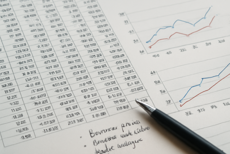 tableur financier avec courbes et notes