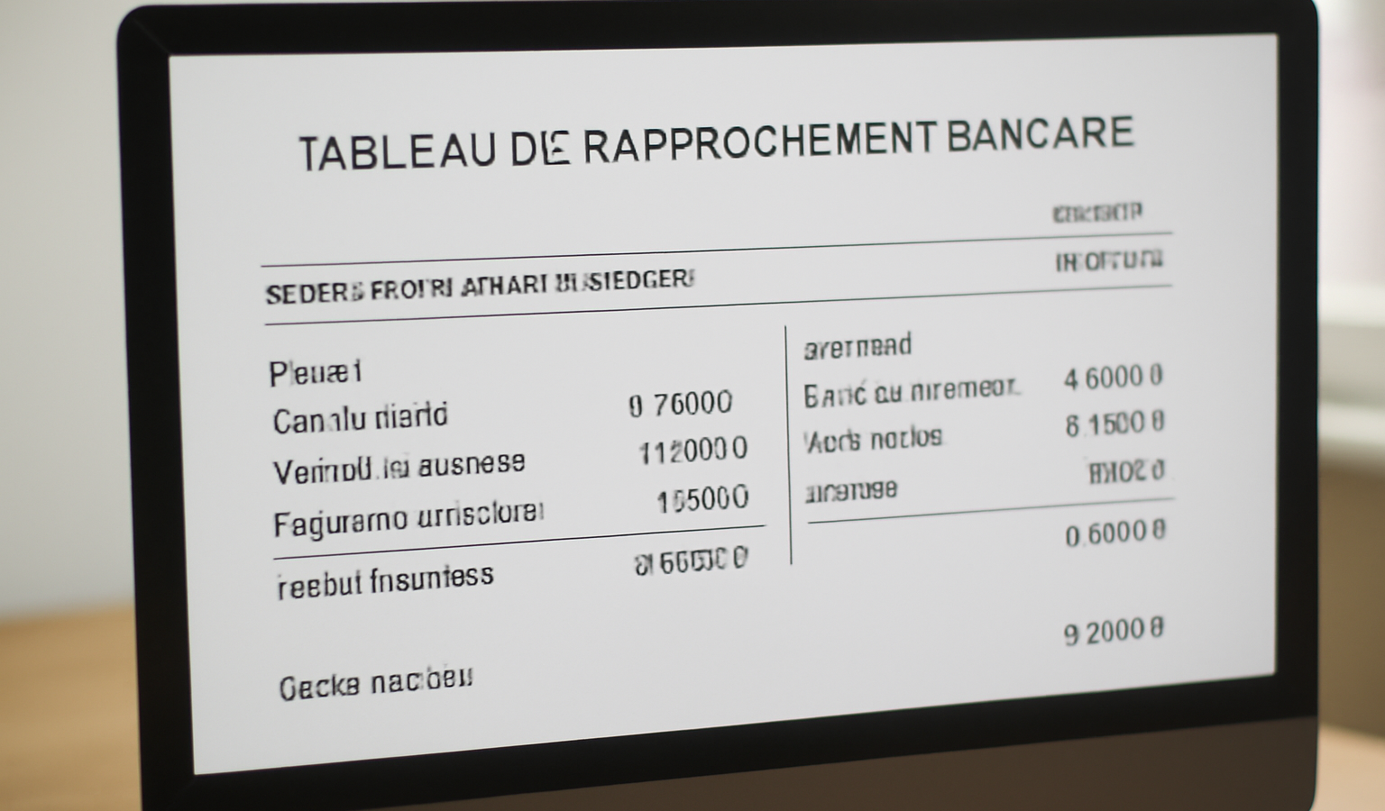 tableau de rapprochement bancaire sur ecran d'ordinateur