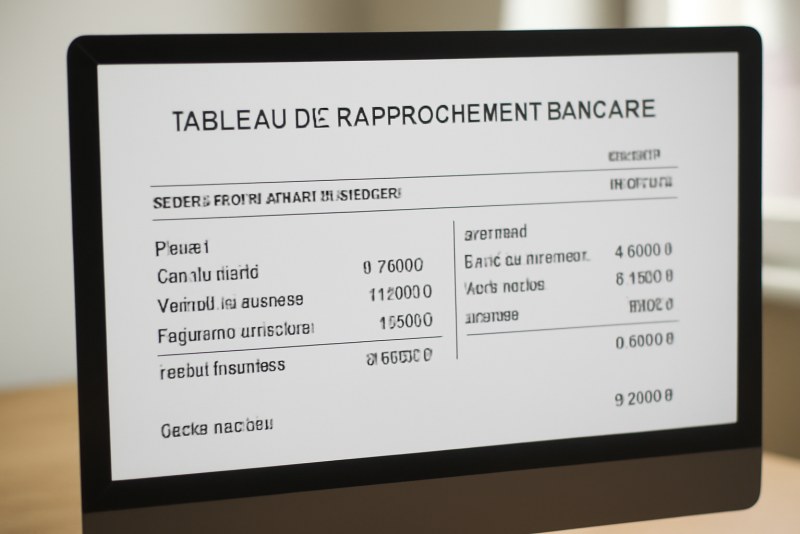 tableau de rapprochement bancaire sur ecran d'ordinateur