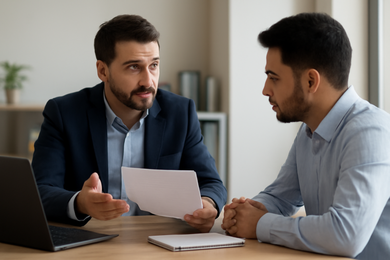 manager expliquant taches a un collaborateur