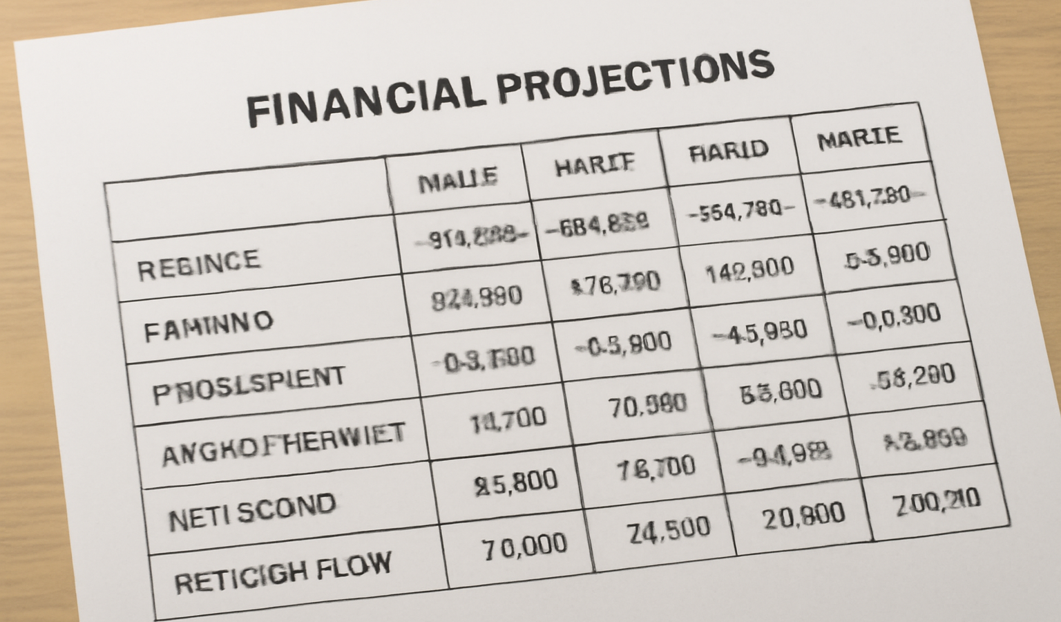 tableau de projections financieres sur papier