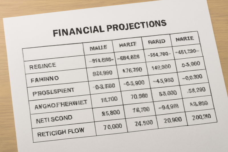 tableau de projections financieres sur papier