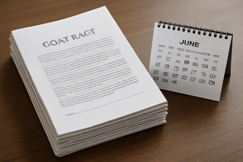 contrats empilés à coté d'un calendrier