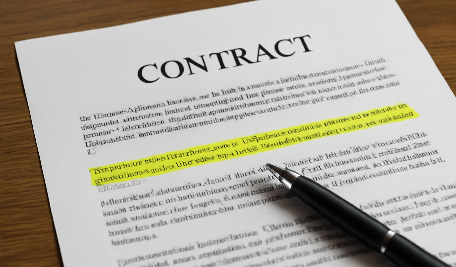 contrat sur table avec surlignage de clause