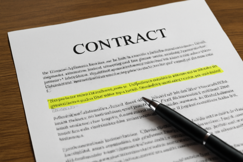 contrat sur table avec surlignage de clause