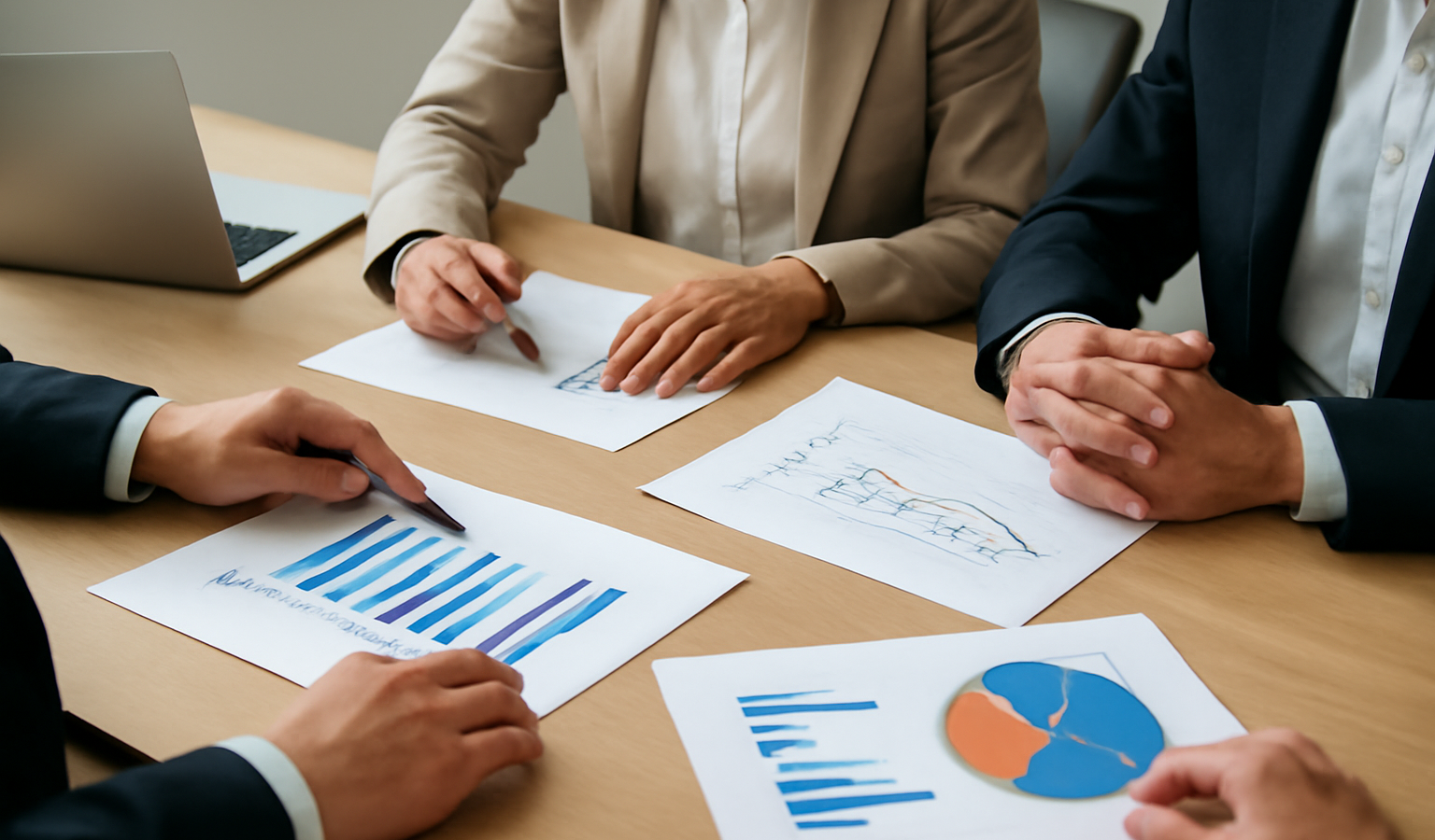 réunion stratégique avec graphiques comparatifs sur table
