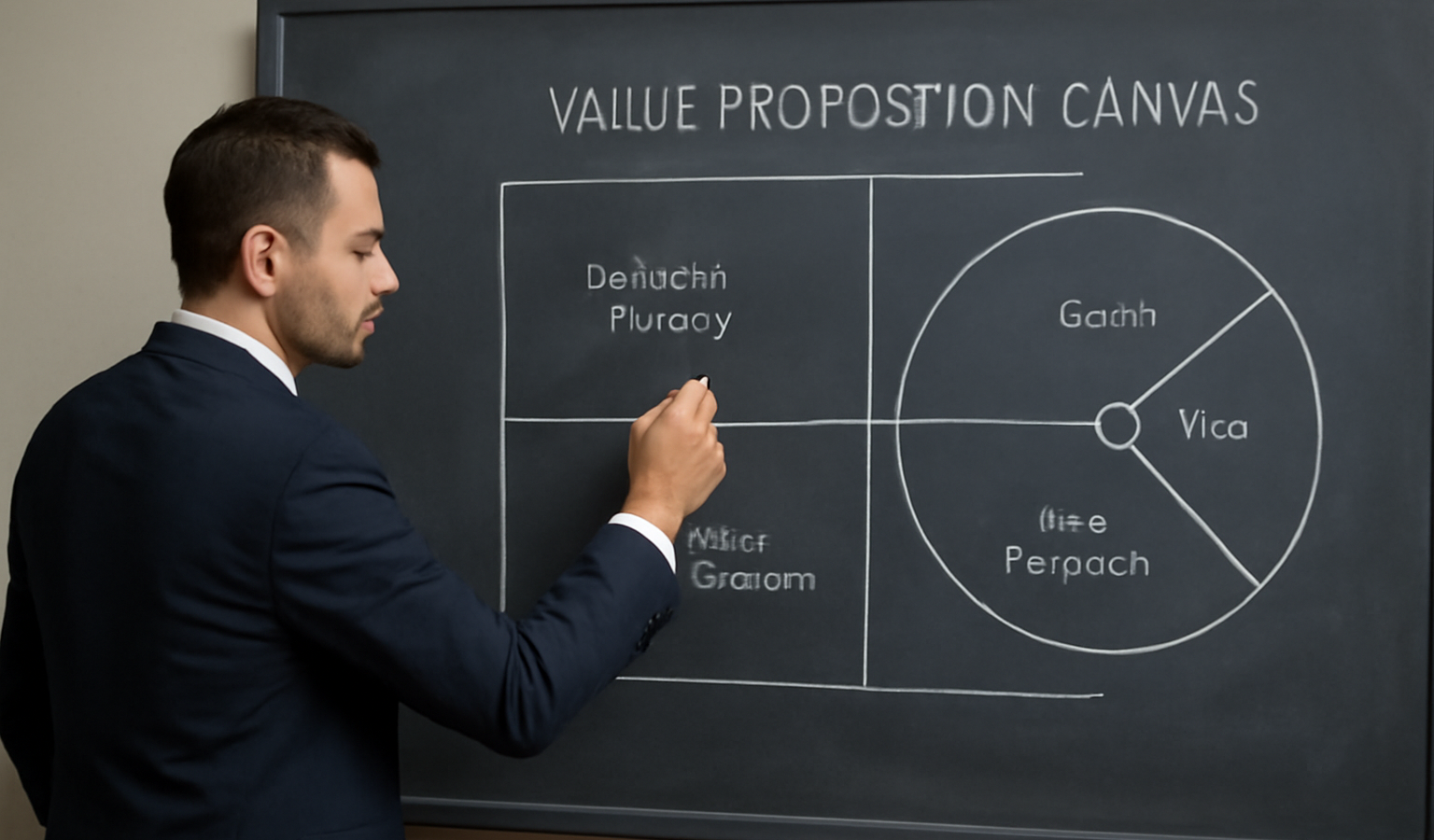 dirigeant dessinant canevas proposition valeur sur tableau