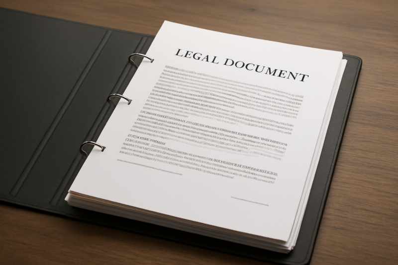 dossier légal ouvert avec documents alignés