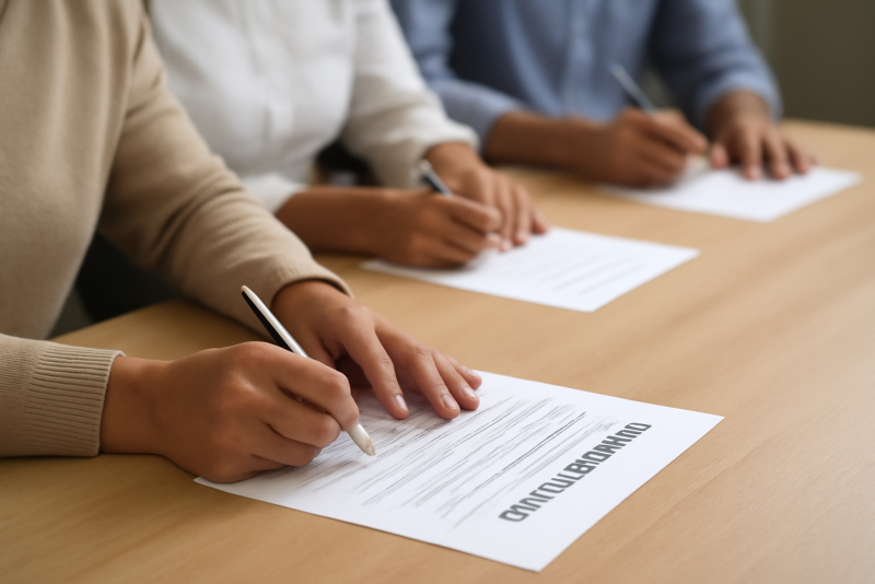 participants remplissant un questionnaire apres formation