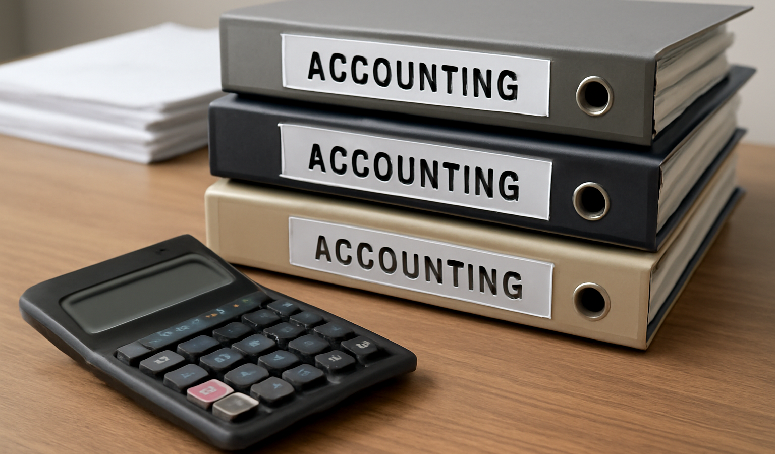 dossiers comptables et calculatrice sur bureau