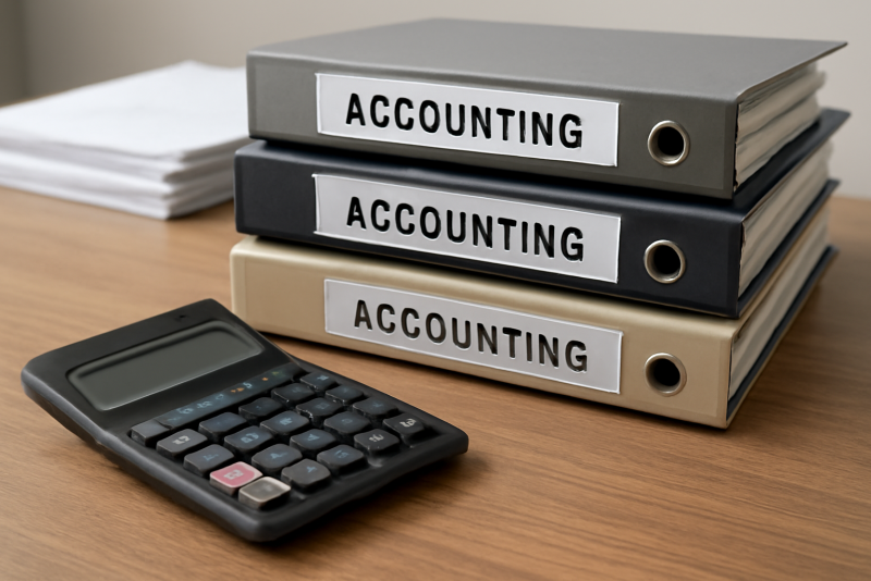dossiers comptables et calculatrice sur bureau