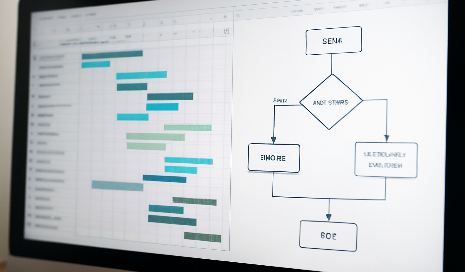 ecran montrant planning et diagramme de flux