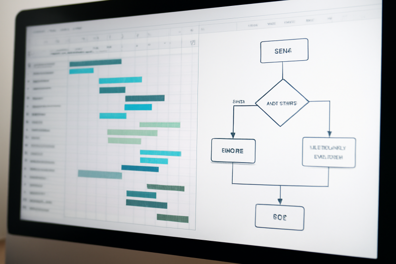 ecran montrant planning et diagramme de flux