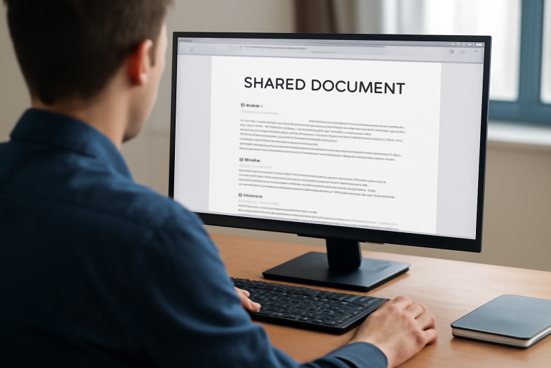 personne consultant dossier partagé sur écran