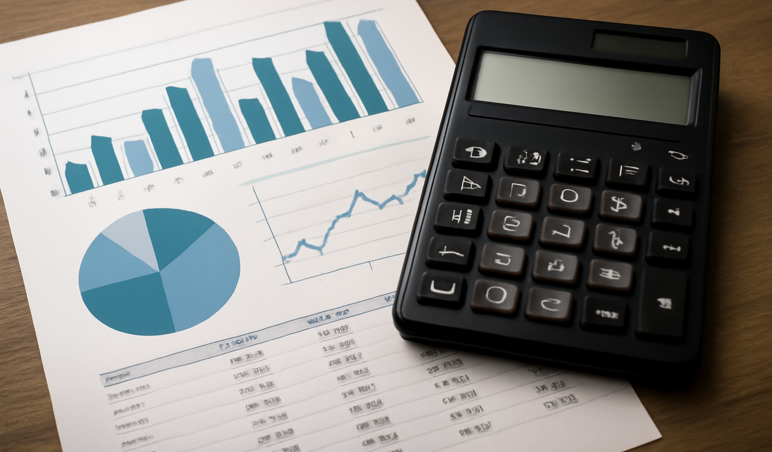 tableau financier avec graphiques et calculatrice
