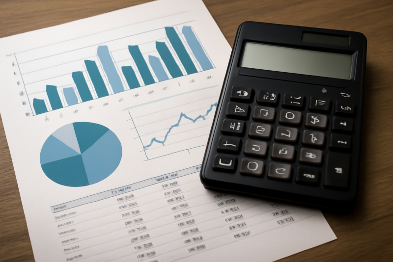 tableau financier avec graphiques et calculatrice