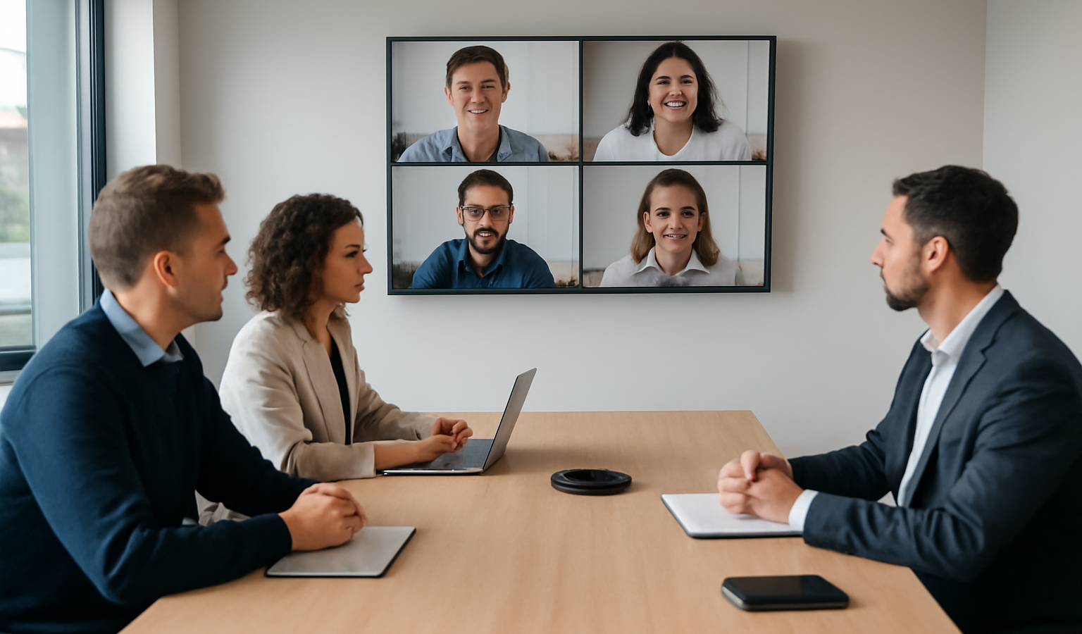 equipe en videoconference et presentiel