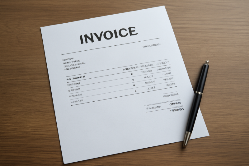 facture papier posee sur bureau avec stylo