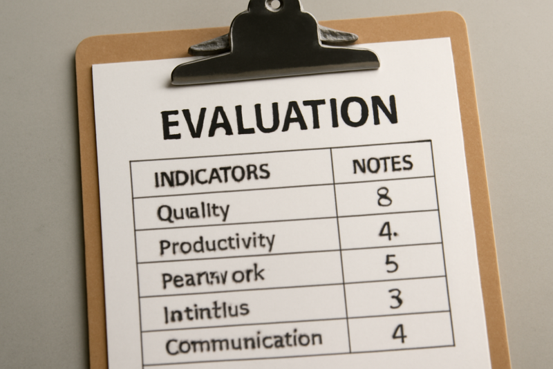 tableau d'évaluation avec indicateurs et notes