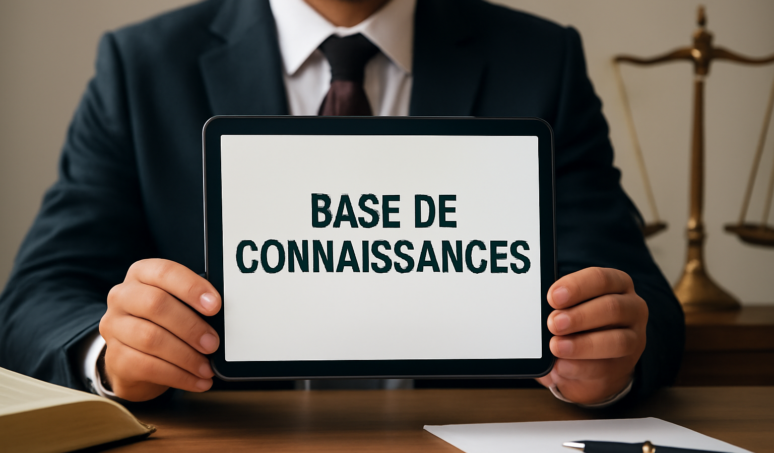 tablette montrant base de connaissances devant avocat