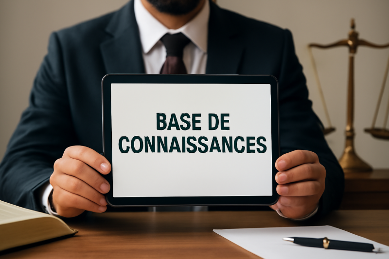 tablette montrant base de connaissances devant avocat