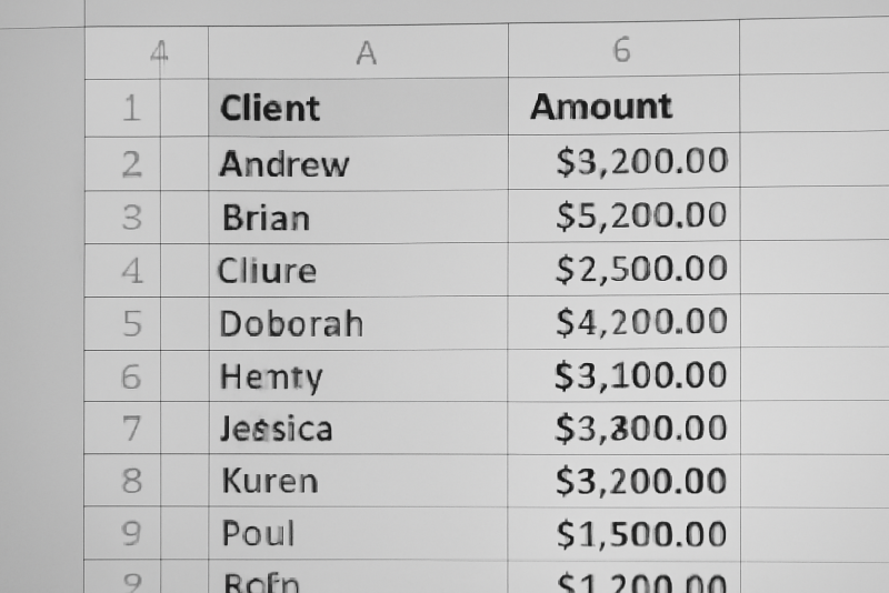 tableur avec liste de clients et montants