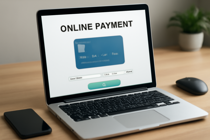 ordinateur affichant plateforme de paiement en ligne