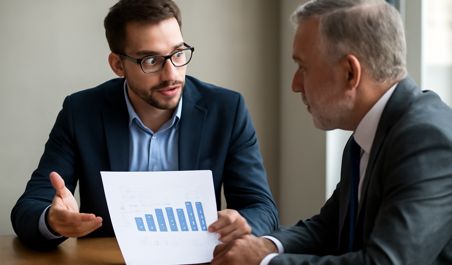 entrepreneur discutant chiffres avec investisseur