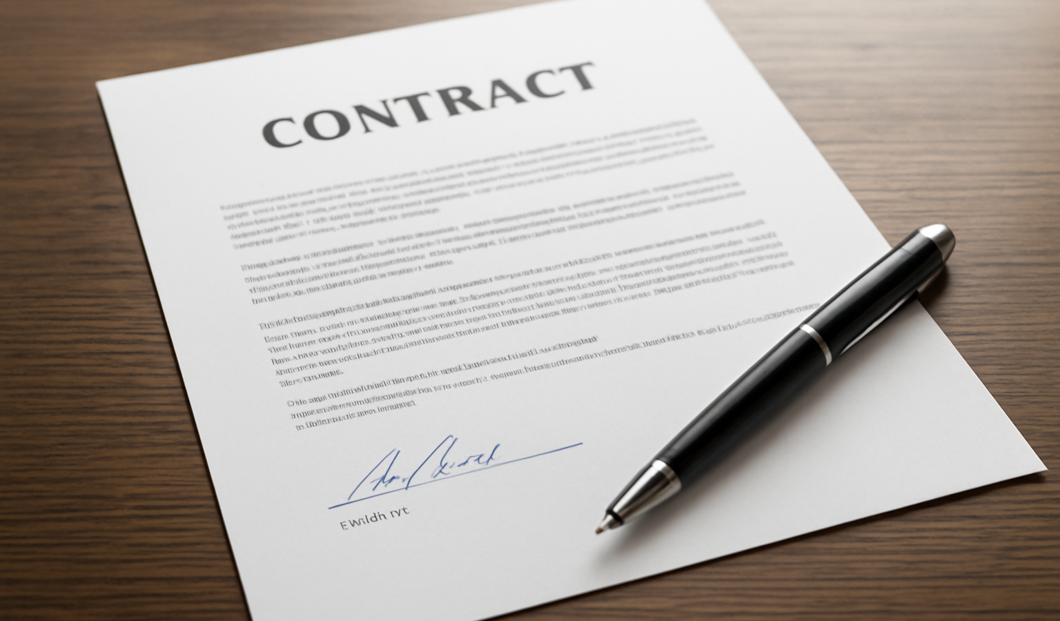 contrat signe avec stylo sur table