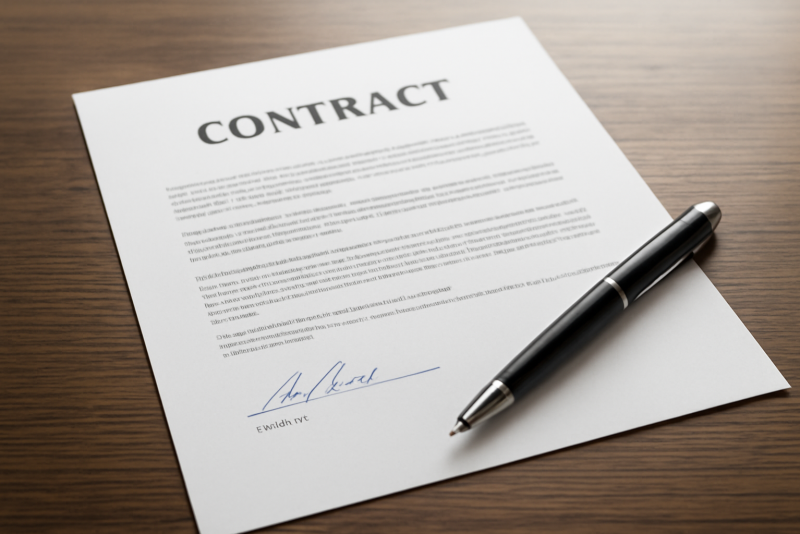 contrat signe avec stylo sur table
