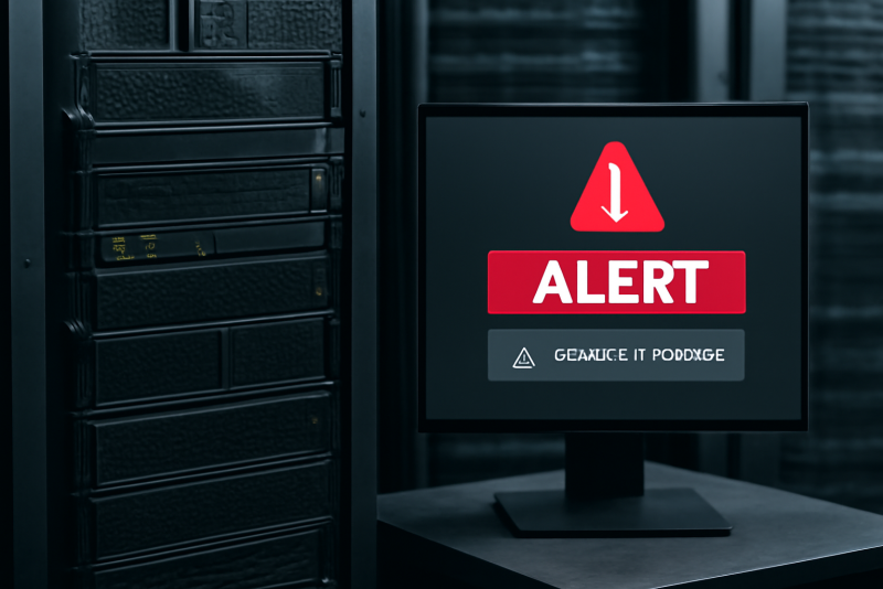 serveur sécurisé et ordinateur montrant alertes
