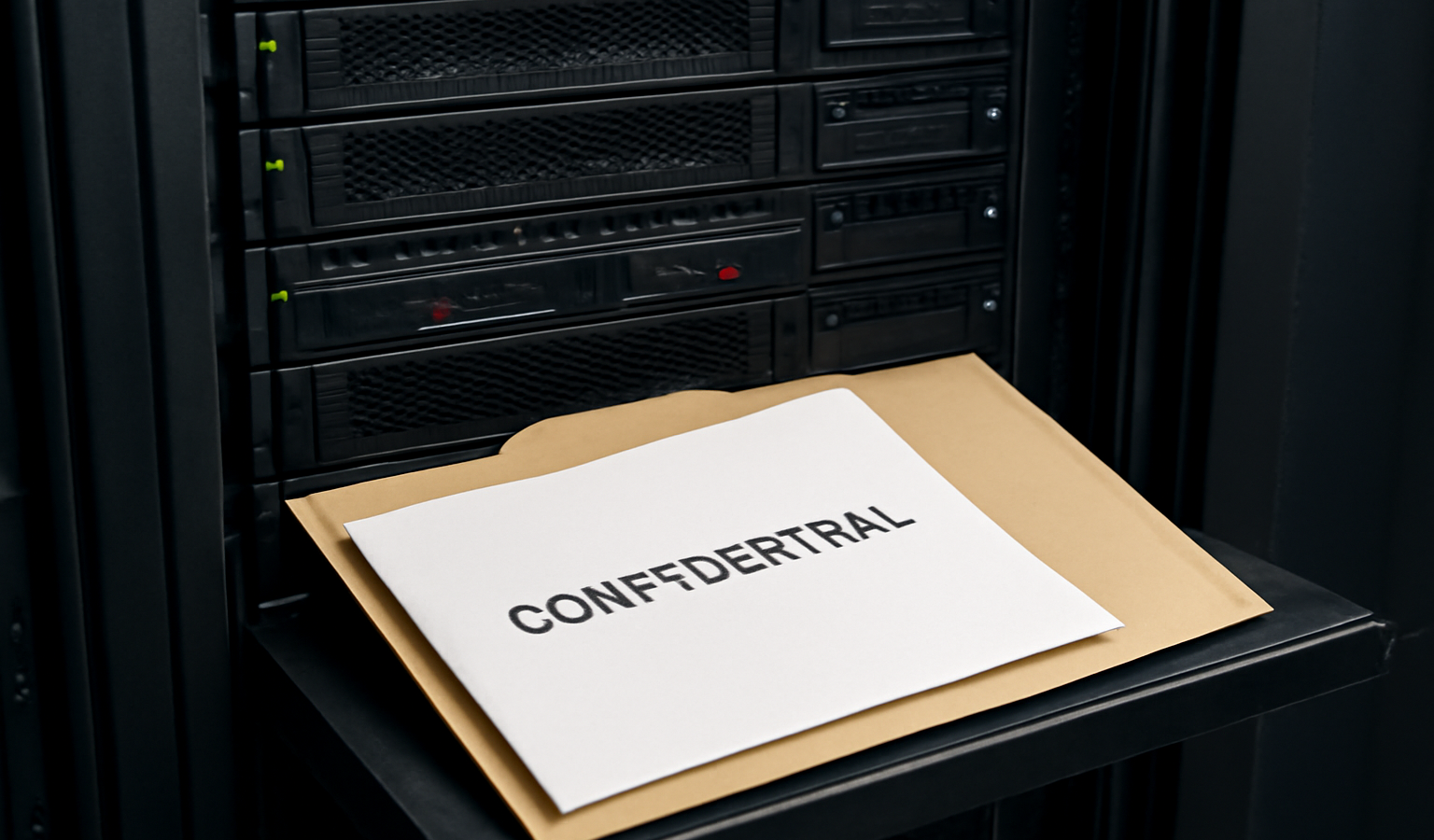 serveur informatique et dossier confidentiel ouvert