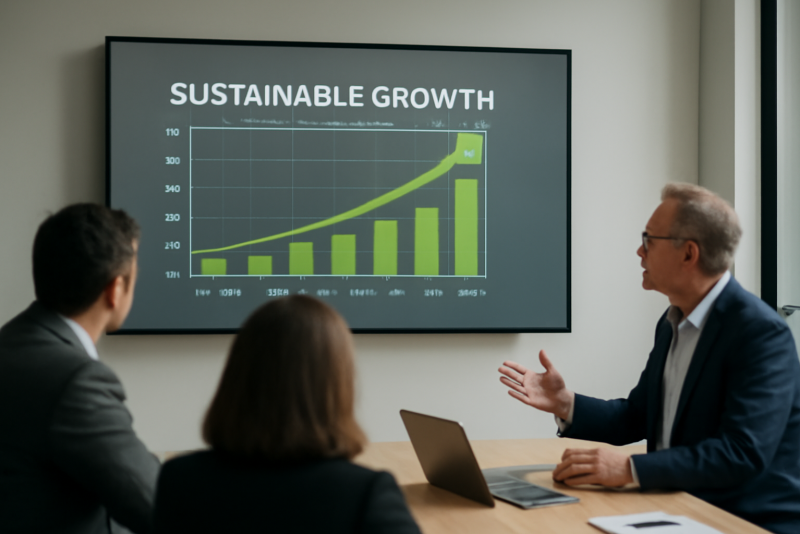 graphique croissance durable sur écran de réunion