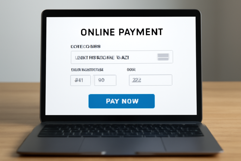 ordinateur affichant page de paiement en ligne