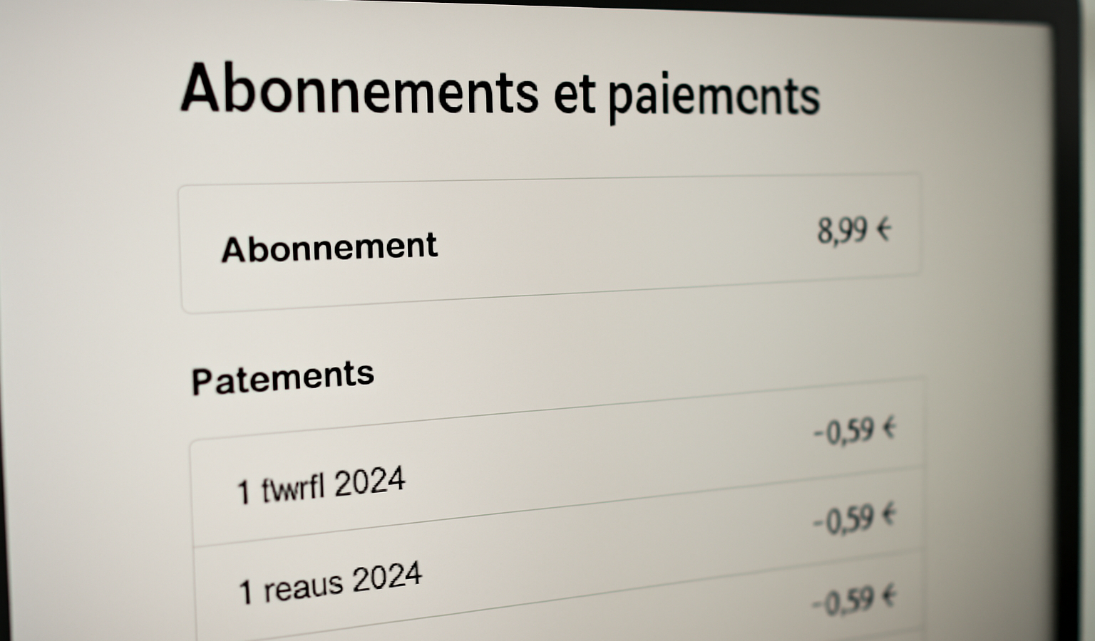 ecran affichant abonnements et paiements