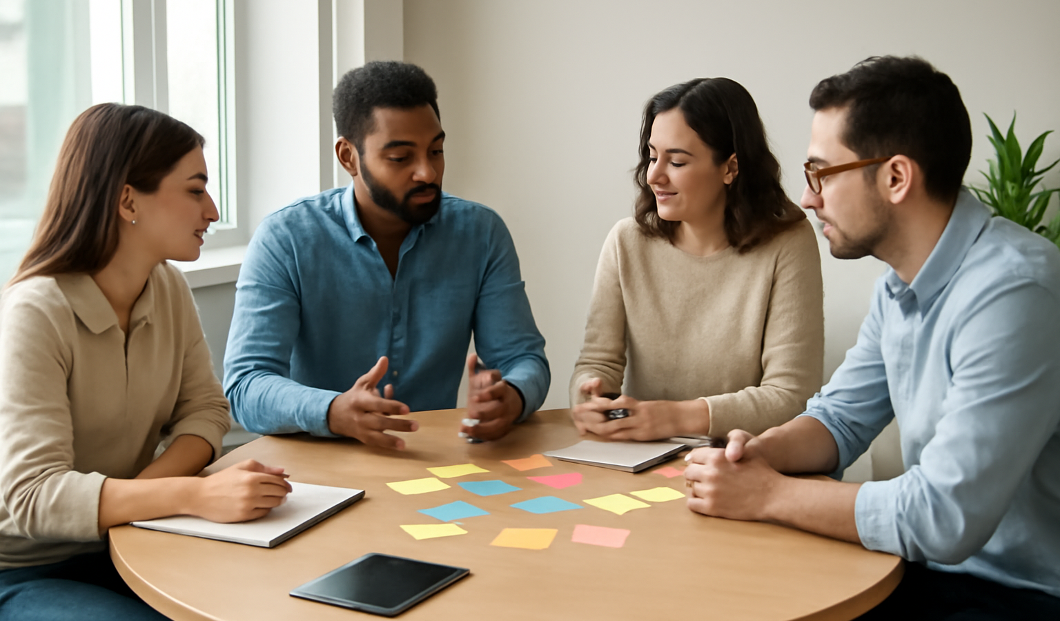 equipe brainstorm autour d'une table ronde