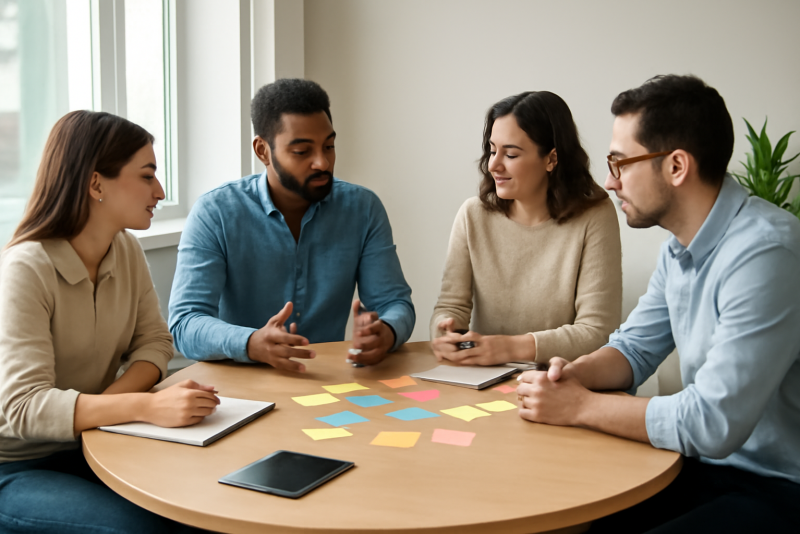 equipe brainstorm autour d'une table ronde