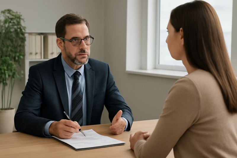 responsable conduisant entretien d'évaluation avec collaborateur