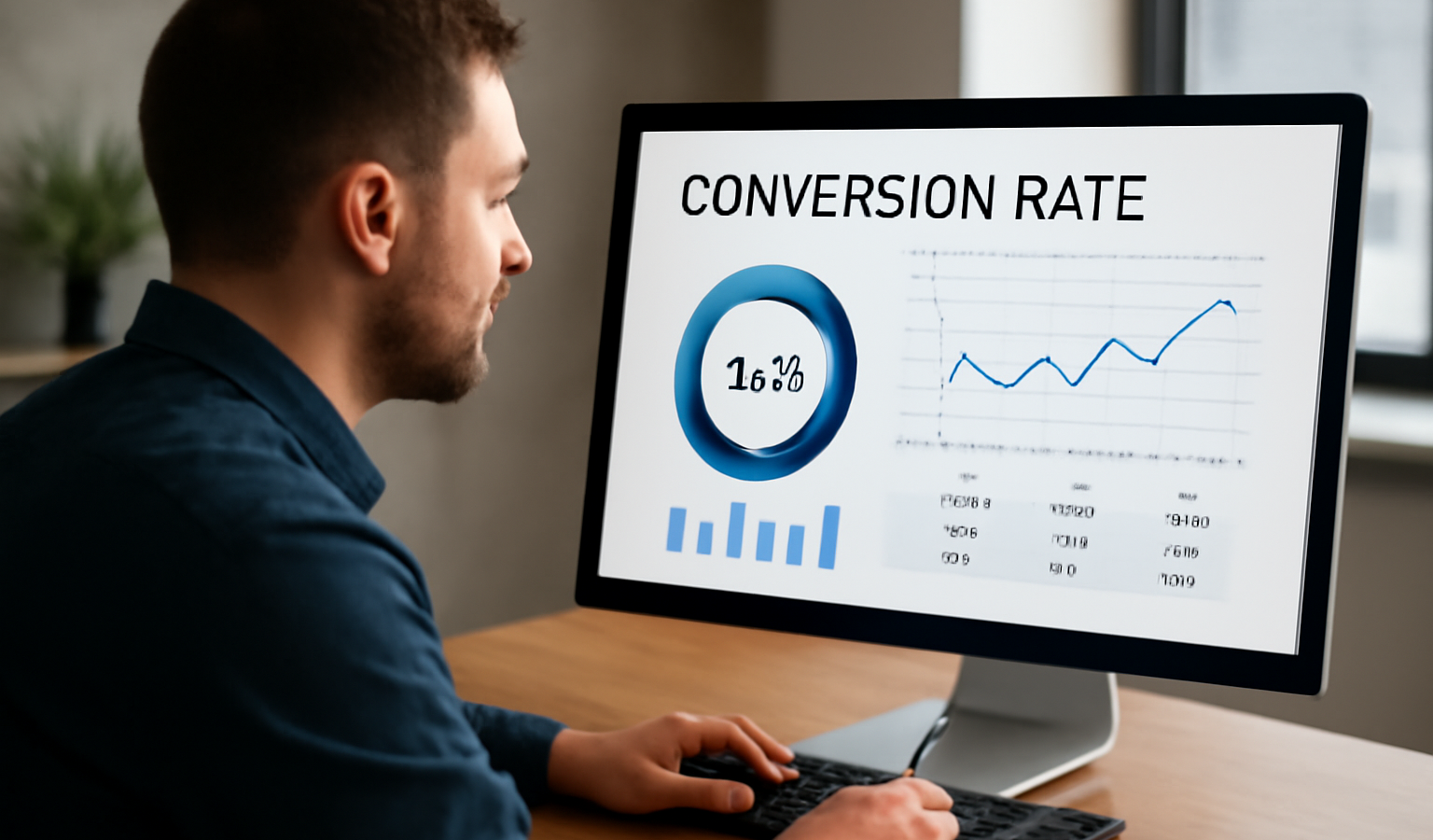 marketeur analysant taux de conversion sur ecran